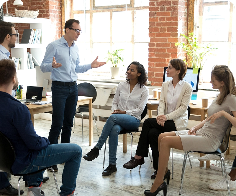 Office team having a meeting discussion.